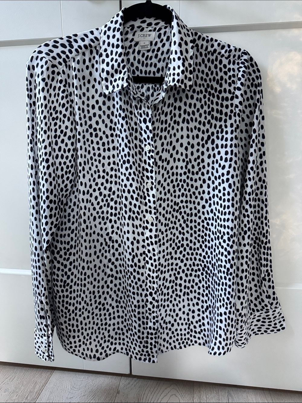 J. Crew White Button-Down Shirt with Black Spot Print